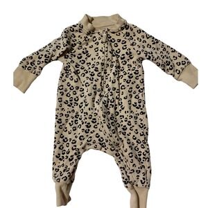HM Baby Organic Cotton Leopard Print Romper Zip Up One Piece Tan Black 3M
